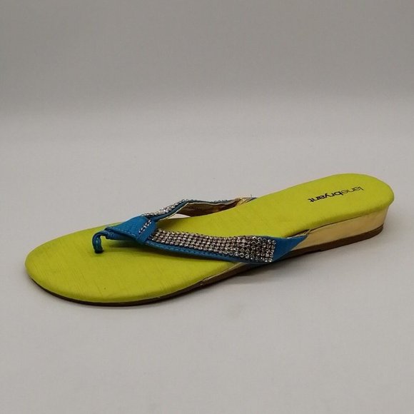 Lane Bryant Womens Rhinestone Embellished Thong Sandals Blue Green Wedge 11W‎ - Picture 1 of 9